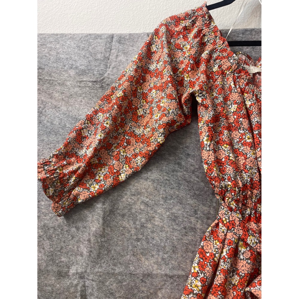 LOFT Outlet Orange Red Floral Long Sleeve Mini Dress Belted Size 2 - Picture 4 of 15